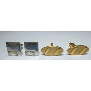Vinntage Swank Cufflinks Lot – Gold Oval + Silver Square Mid-Century Retro Set